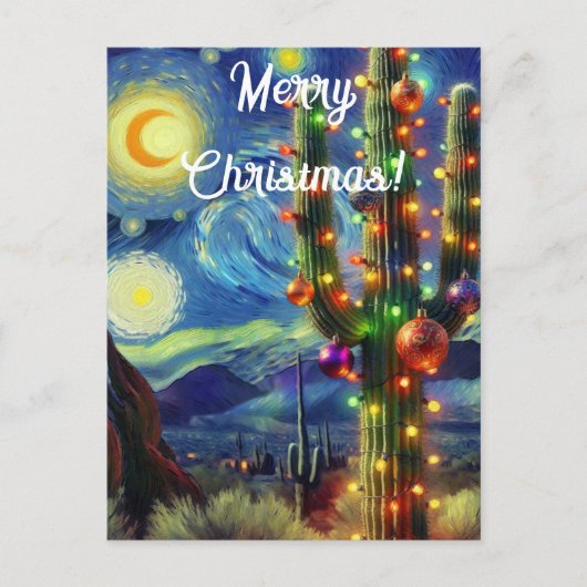 砂漠南西部のクリスマスサグアーロサボテン ポストカード (正面)