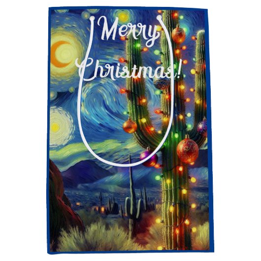 砂漠南西部のクリスマスサグアーロサボテン ミディアムペーパーバッグ (正面)