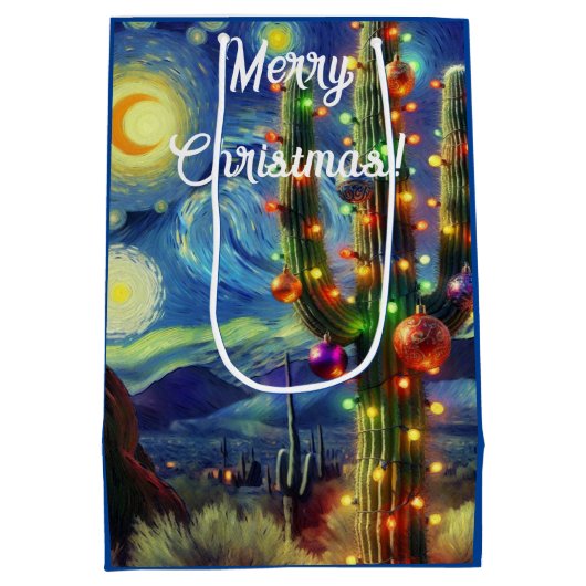 砂漠南西部のクリスマスサグアーロサボテン ミディアムペーパーバッグ (裏面)