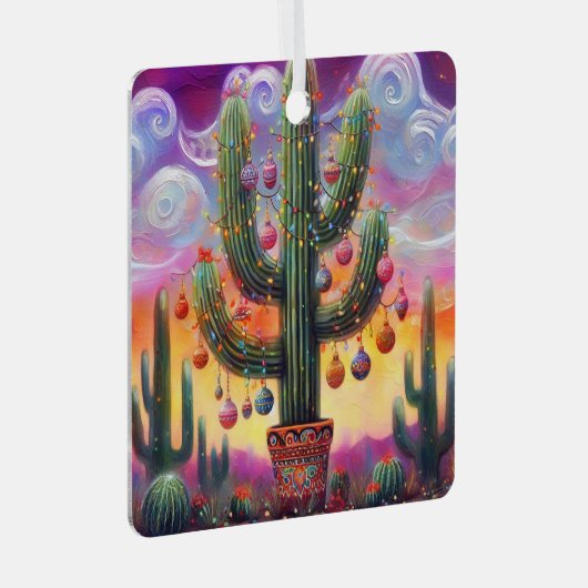 砂漠南西部のクリスマスサグアーロサボテン メタルオーナメント (正面右)