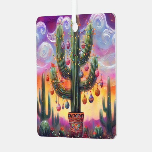 砂漠南西部のクリスマスサグアーロサボテン メタルオーナメント (正面左)