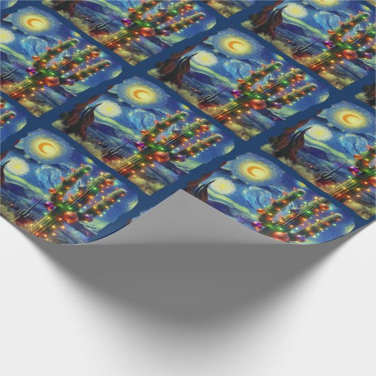 砂漠南西部のクリスマスサグアーロサボテン ラッピングペーパー (角)