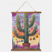 砂漠南西部のクリスマスサグアーロサボテン 吊り下げ型タペストリー (正面)