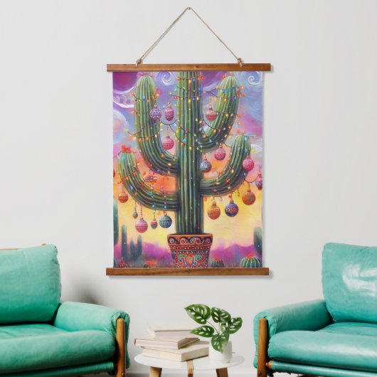 砂漠南西部のクリスマスサグアーロサボテン 吊り下げ型タペストリー (リビング)