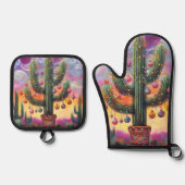 砂漠南西部のクリスマスサグアーロサボテン 鍋つかみ&鍋敷きセット (正面)