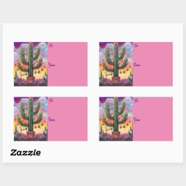 砂漠南西部のクリスマスサグアーロサボテン 長方形シール