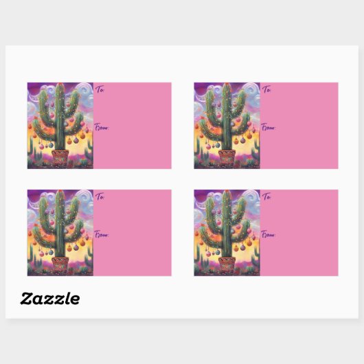 砂漠南西部のクリスマスサグアーロサボテン 長方形シール (シート)