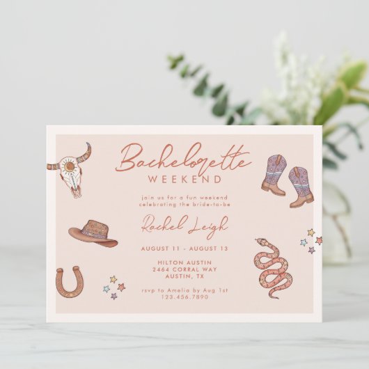 砂漠女性のカーボーイバチェロレッテ週末招待状 招待状 (スタンド正面)