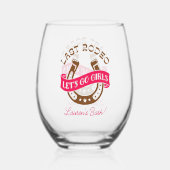 砂漠女性のカーボーイラストロデオバチェロレッテ ステムなしワイングラス (正面)