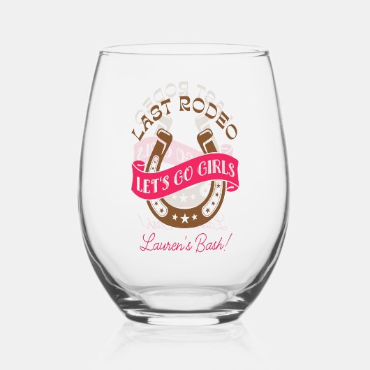 砂漠女性のカーボーイラストロデオバチェロレッテ ステムなしワイングラス (正面)