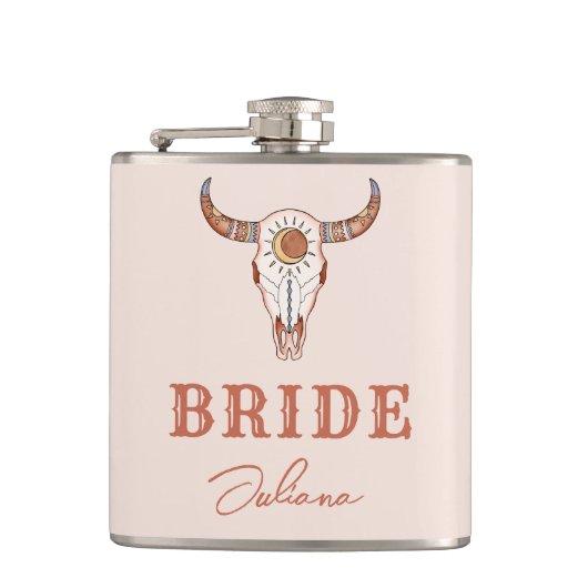 砂漠女性のカーボーイラストロデオブライド フラスク (正面)