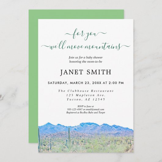 砂漠山男女兼用の赤ちゃんシャワー 招待状 (正面/裏面)