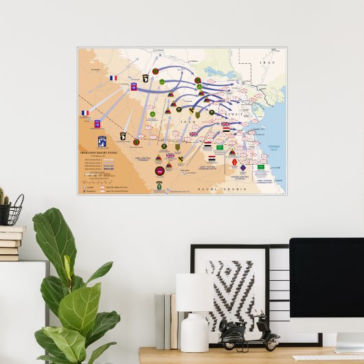 砂漠嵐の作戦の地上作戦地図 ポスター (ホームオフィス)