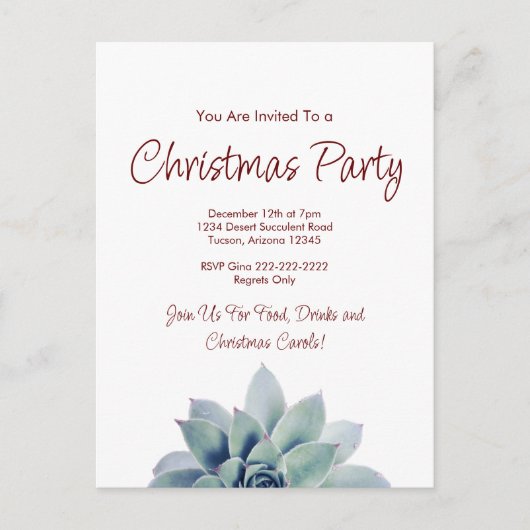 砂漠植物多肉性クリスマスパーティー インビテーションポストカード (正面)