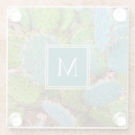 砂漠植物性サボテンのモノグラム ガラスコースター (裏面)