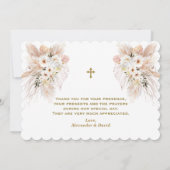 砂漠白いバラの双子1st誕生日バプテスマ サンキューカード (裏面)