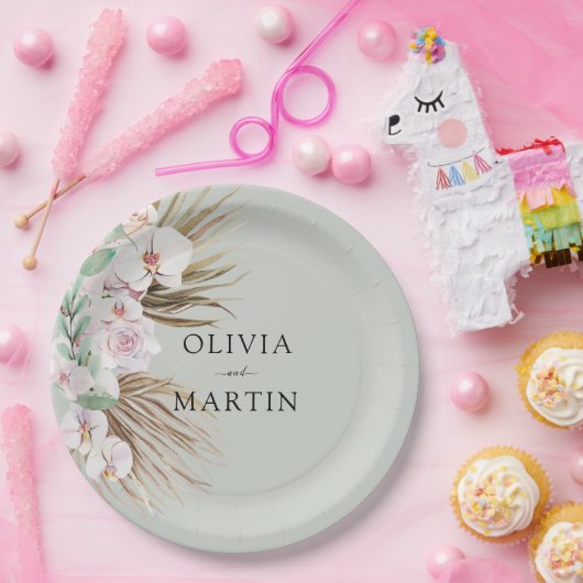 砂漠砂塵ピンクとセージ結婚ズ ペーパープレート (パーティー)