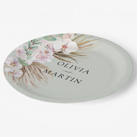 砂漠砂塵ピンクとセージ結婚ズ ペーパープレート (アングル)