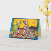 砂漠空白の野生生物うさぎウズイルサンライズサボテン カード (黄色い花)