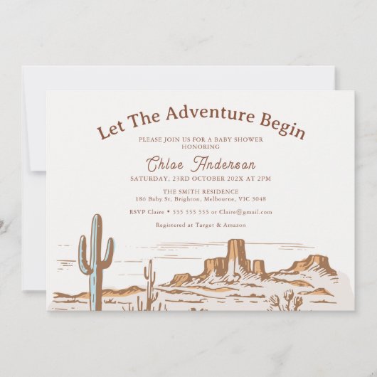 砂漠素朴で冒険に赤ちゃんシャワーを始める 招待状 (正面)