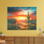 砂漠絵画の夕日のカラフルの絵画もの キャンバスプリント (インサイチュ (リビング))