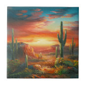 砂漠絵画の夕日のカラフルの絵画もの タイル (正面)