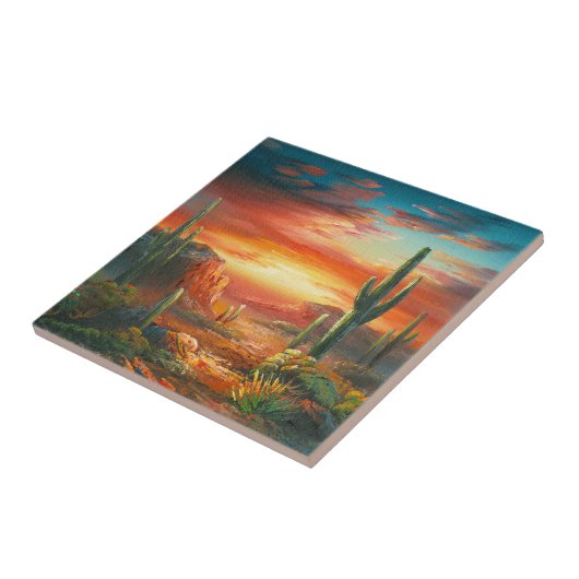 砂漠絵画の夕日のカラフルの絵画もの タイル (側面)