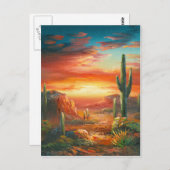 砂漠絵画の夕日のカラフルの絵画もの ポストカード (正面/裏面)