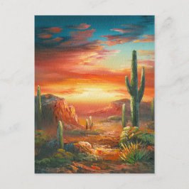 砂漠絵画の夕日のカラフルの絵画もの ポストカード