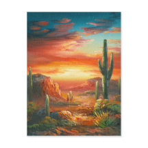 砂漠絵画の夕日のカラフルの絵画もの