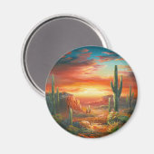 砂漠絵画の夕日のカラフルの絵画もの マグネット (正面/裏面)