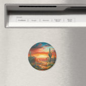 砂漠絵画の夕日のカラフルの絵画もの マグネット (インサイチュ (食洗機))