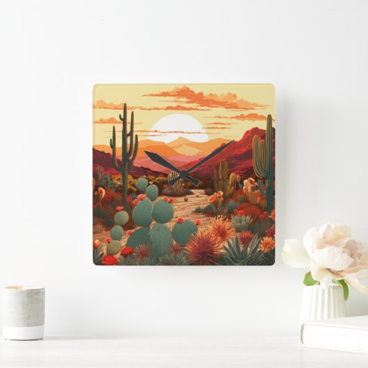 砂漠美しい#1ポスター スクエア壁時計 (ホーム)