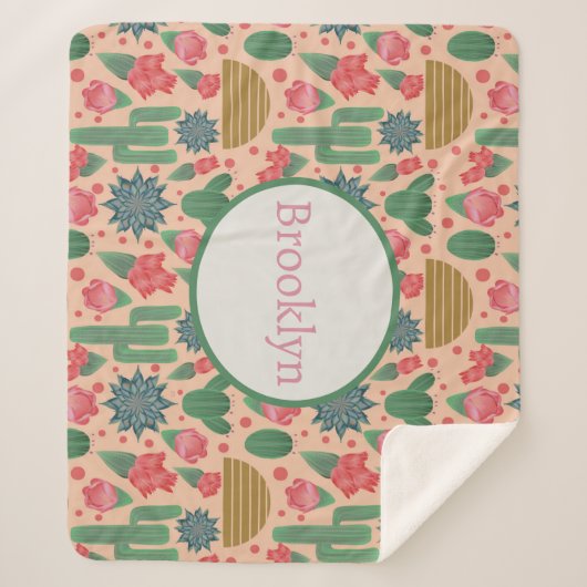砂漠赤面ピンクフローラ子供部屋デコーベビーガール シェルパブランケット (正面)