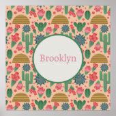 砂漠赤面ピンクフローラ子供部屋デコーベビーガール ポスター (正面)