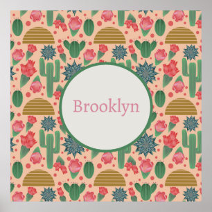 砂漠赤面ピンクフローラ子供部屋デコーベビーガール ポスター