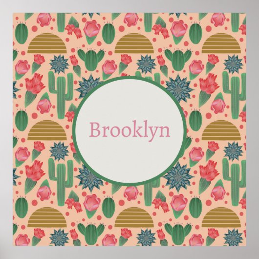 砂漠赤面ピンクフローラ子供部屋デコーベビーガール ポスター (正面)