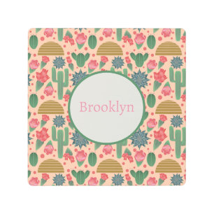 砂漠赤面ピンクフローラ子供部屋デコーベビーガール メタルプリント