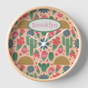 砂漠赤面ピンクフローラ子供部屋デコーベビーガール 壁時計