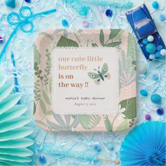 砂漠赤面レトロバタフライガーデンベビーシャワー ペーパープレート (パーティー)