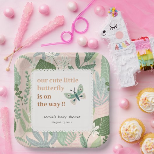 砂漠赤面レトロバタフライガーデンベビーシャワー ペーパープレート (パーティー)