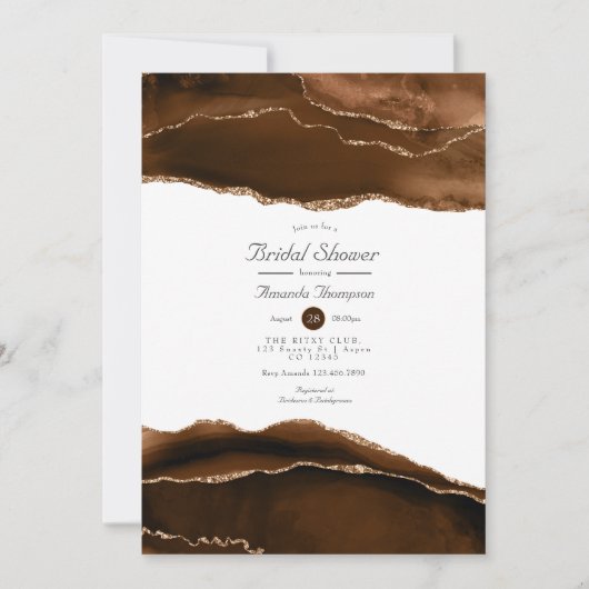 砂漠金ゴールドウォーターカラーアゲートブライダルシャワー 招待状 (正面)