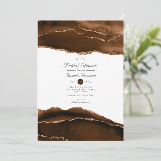 砂漠金ゴールドウォーターカラーアゲートブライダルシャワー 招待状 (スタンド正面)