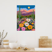 砂漠開花アンダームーンライト ポスター (キッチン)