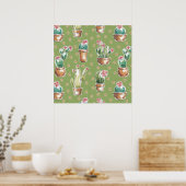砂漠開花ステップ |緑パターン ポスター (キッチン)