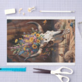 砂漠開花メモリアル、ロングホーンスカル&ワイルドフラワー 薄葉紙 (クラフト)