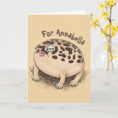 砂漠雨おもしろいカエル漫画イラストレーション カード (黄色い花)