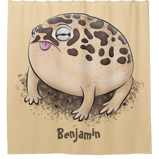 砂漠雨おもしろいカエル漫画イラストレーション シャワーカーテン (正面)