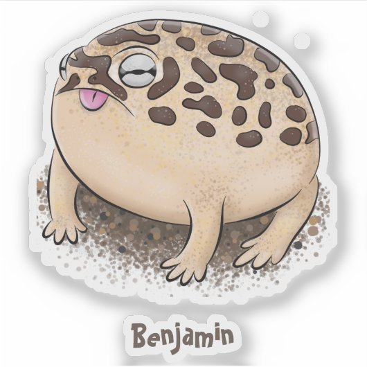 砂漠雨おもしろいカエル漫画イラストレーション シール (正面)