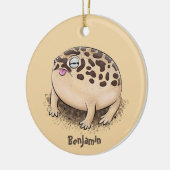 砂漠雨おもしろいカエル漫画イラストレーション セラミックオーナメント (左)